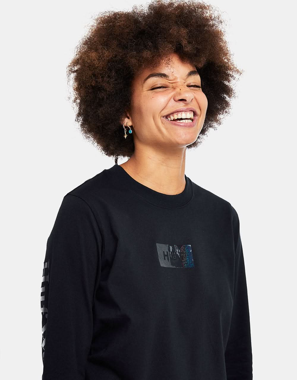 HUF Womens Foil Bar Logo L/S Crop T-Shirt - Black