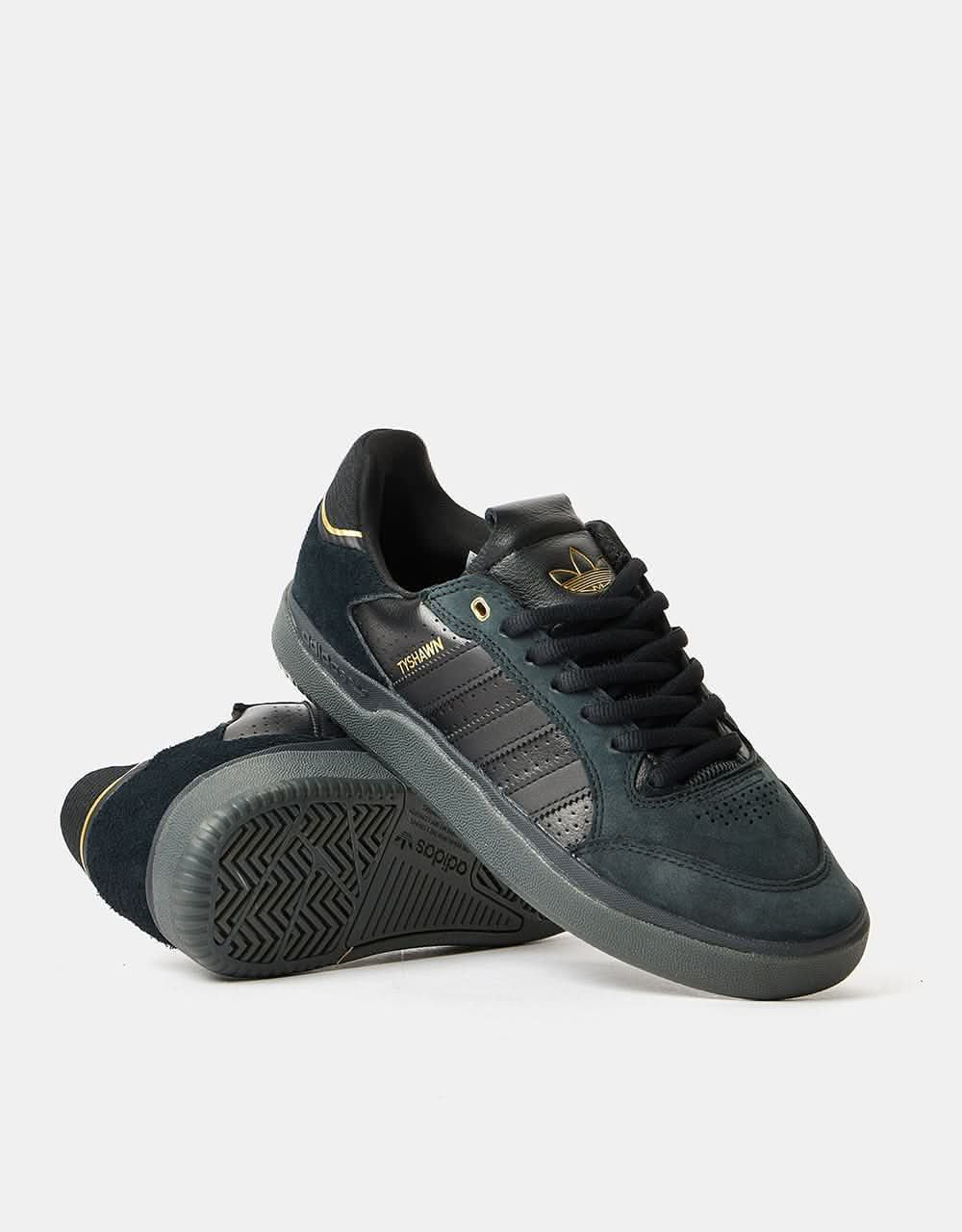 adidas Tyshawn Low Skate Shoes - Core Black/Core Black/Gold Metallic