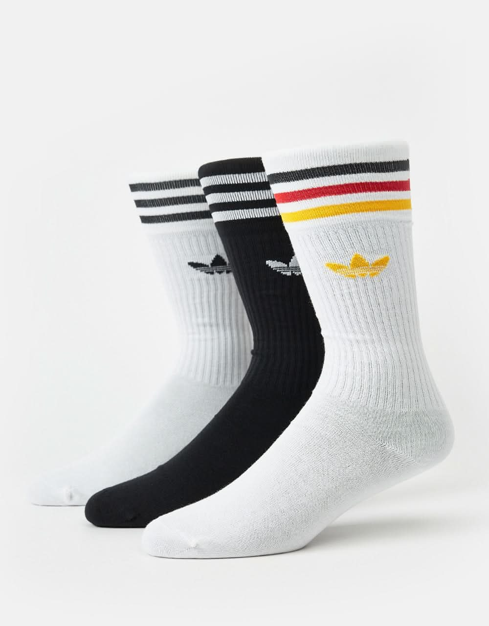 adidas Solid Crew 3 Pack Socks  - White/Multicolor