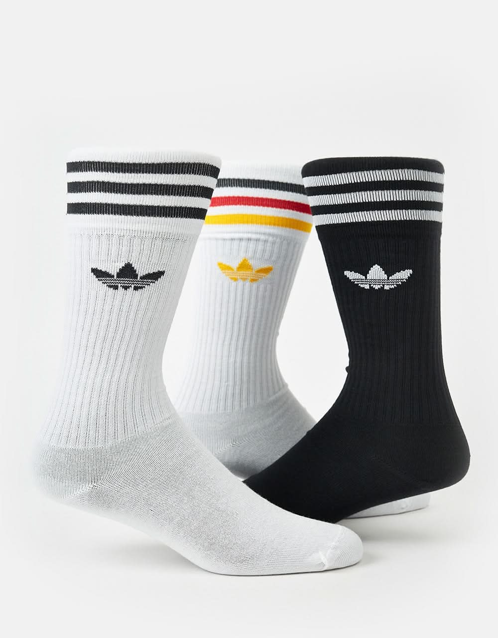 adidas Solid Crew 3 Pack Socks  - White/Multicolor