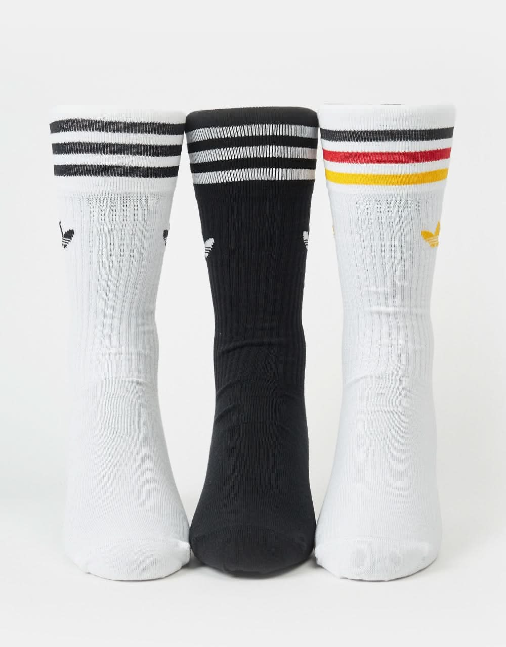 adidas Solid Crew 3 Pack Socks  - White/Multicolor