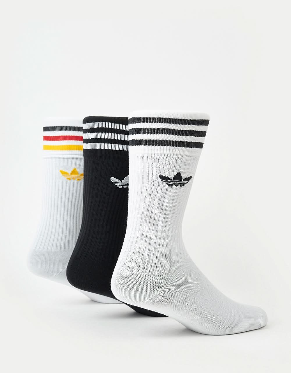 adidas Solid Crew 3 Pack Socks  - White/Multicolor