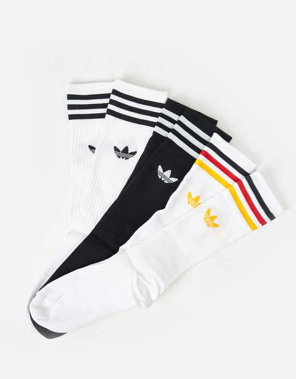 adidas Solid Crew 3 Pack Socks  - White/Multicolor