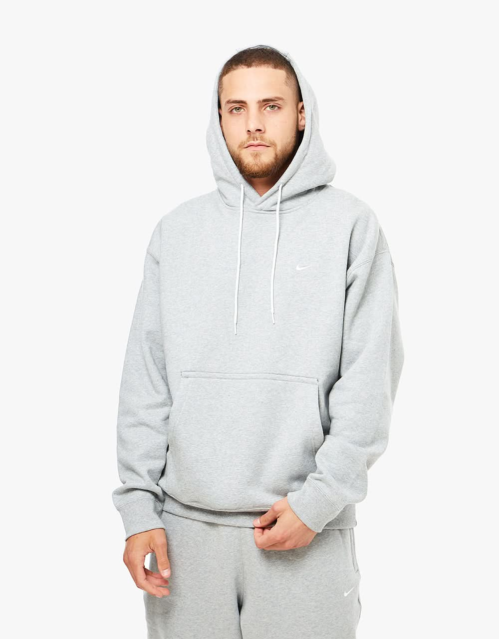 Nike Solo Swoosh Pullover Hoodie - Dark Grey Heather/White