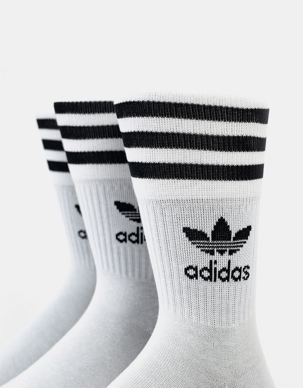 adidas Mid Cut Solid Crew 3 Pack Socks - White/Black