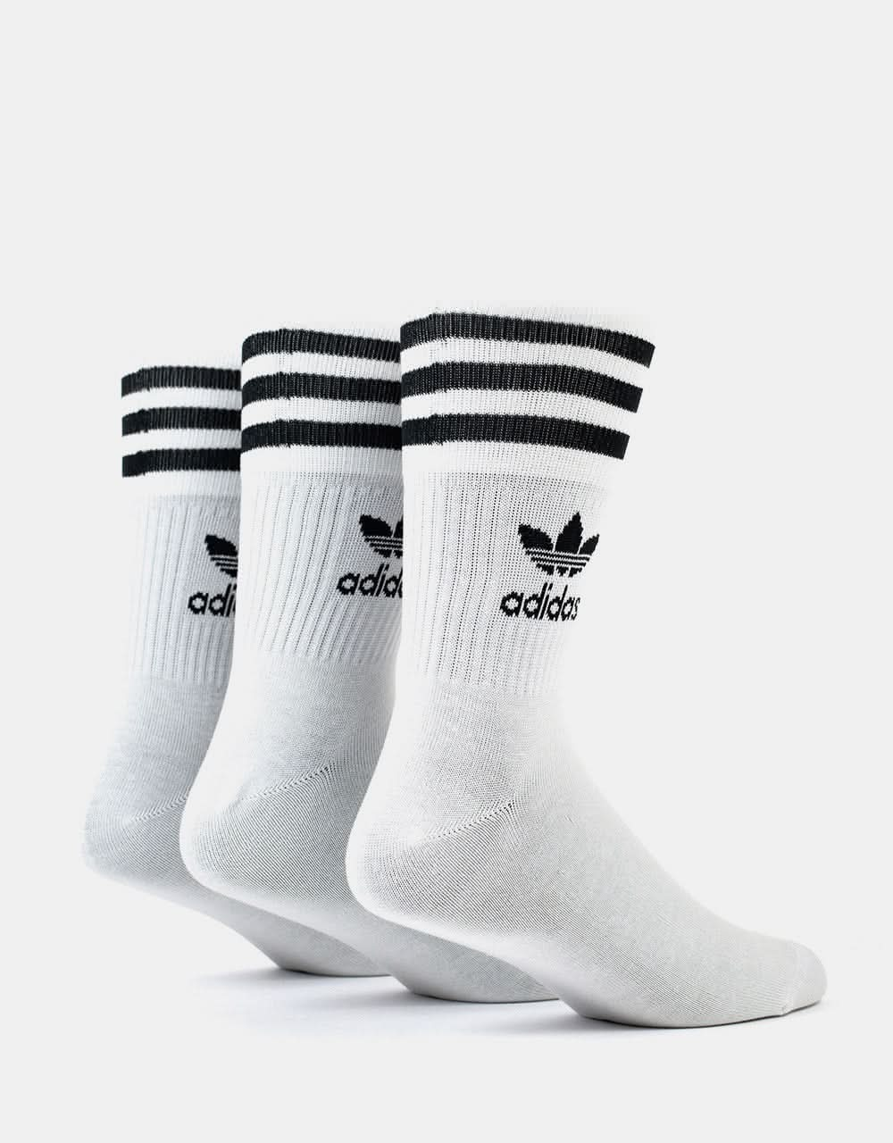 adidas Mid Cut Solid Crew 3 Pack Socks - White/Black