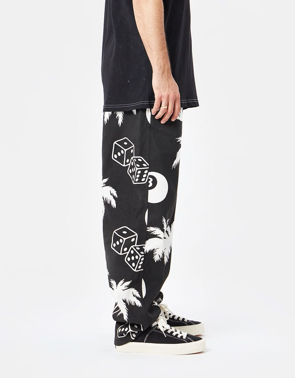 Route One Organic Baggy Pants - Palms Black/White