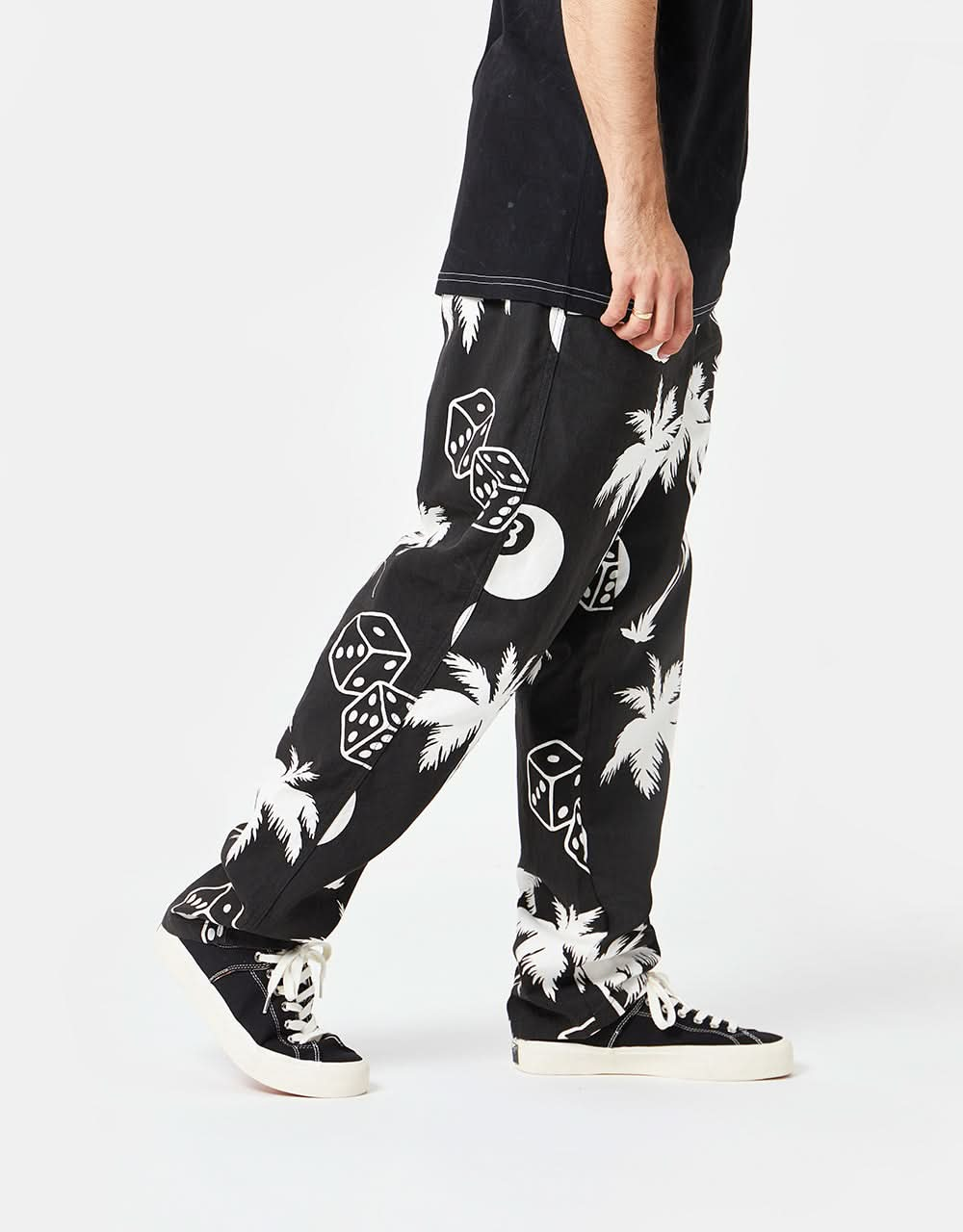 Route One Organic Baggy Pants - Palms Black/White