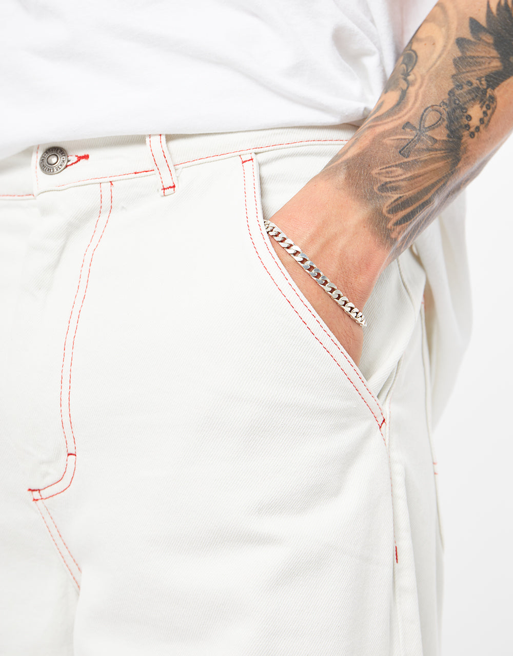 Route One Super Baggy Denim Jeans - Ivory Cream