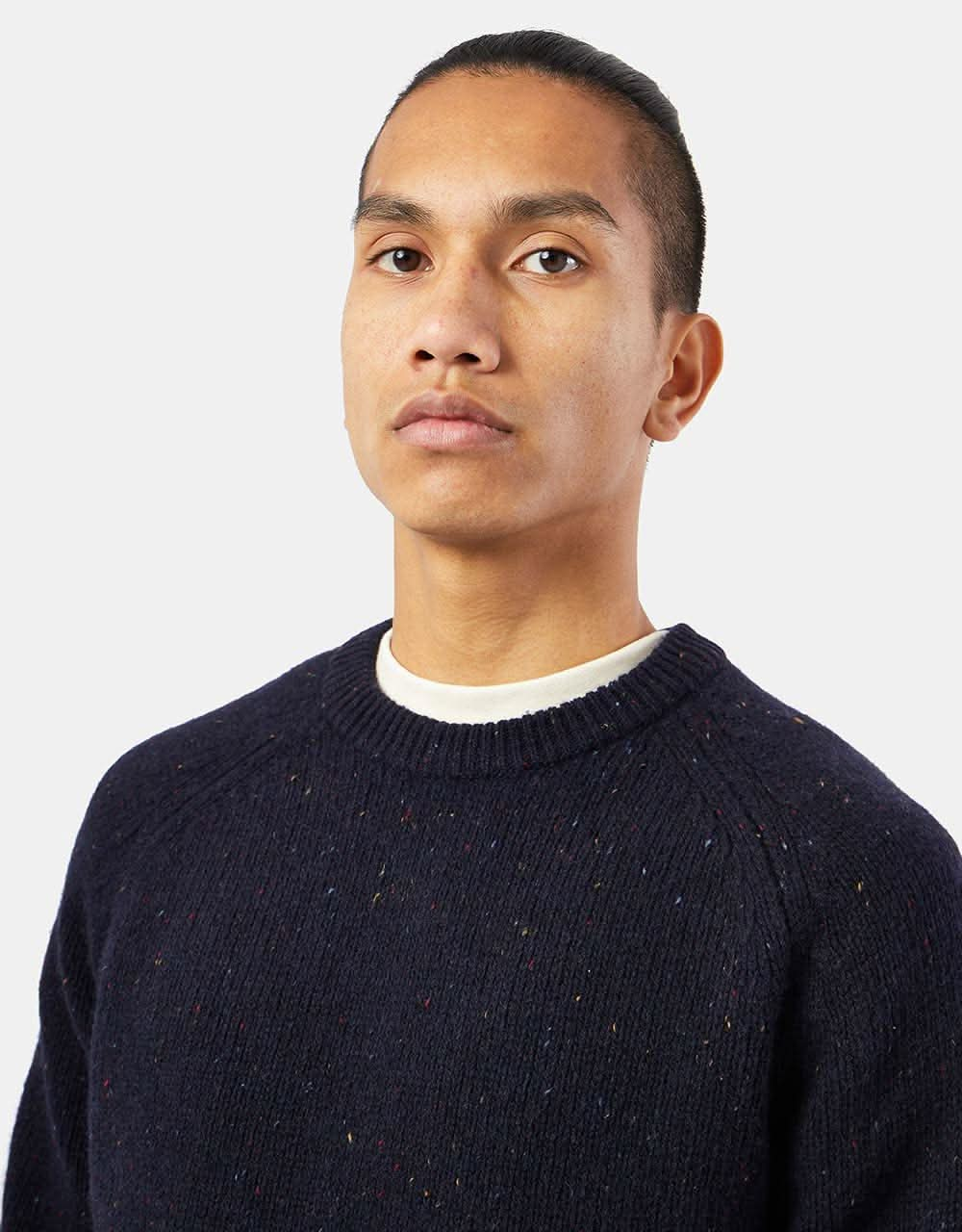 Carhartt WIP Anglistic Sweater - Speckled Dark Navy Heather