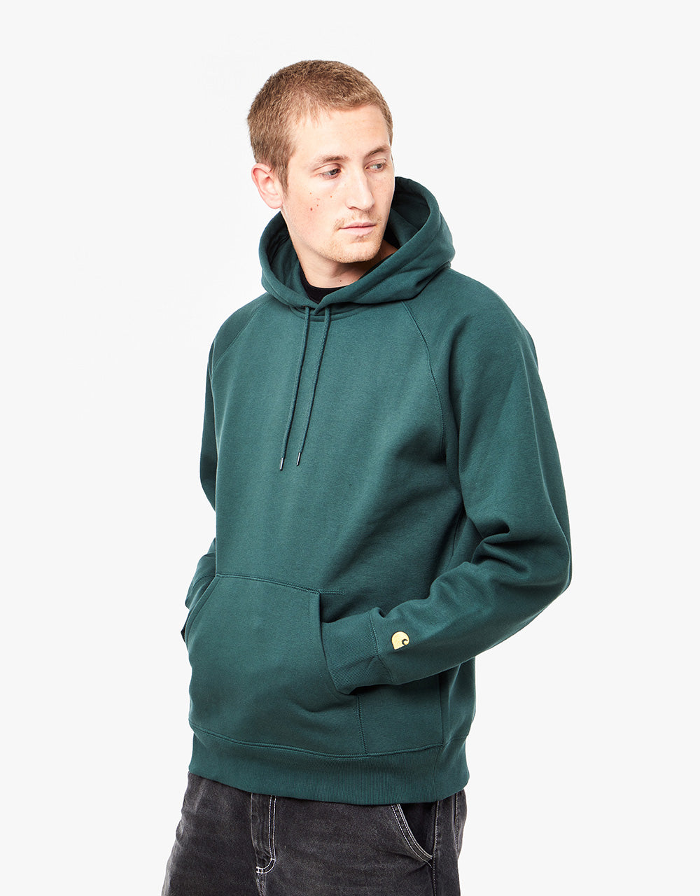 Carhartt WIP Hooded Chase Sweatshirt - Juniper/Gold