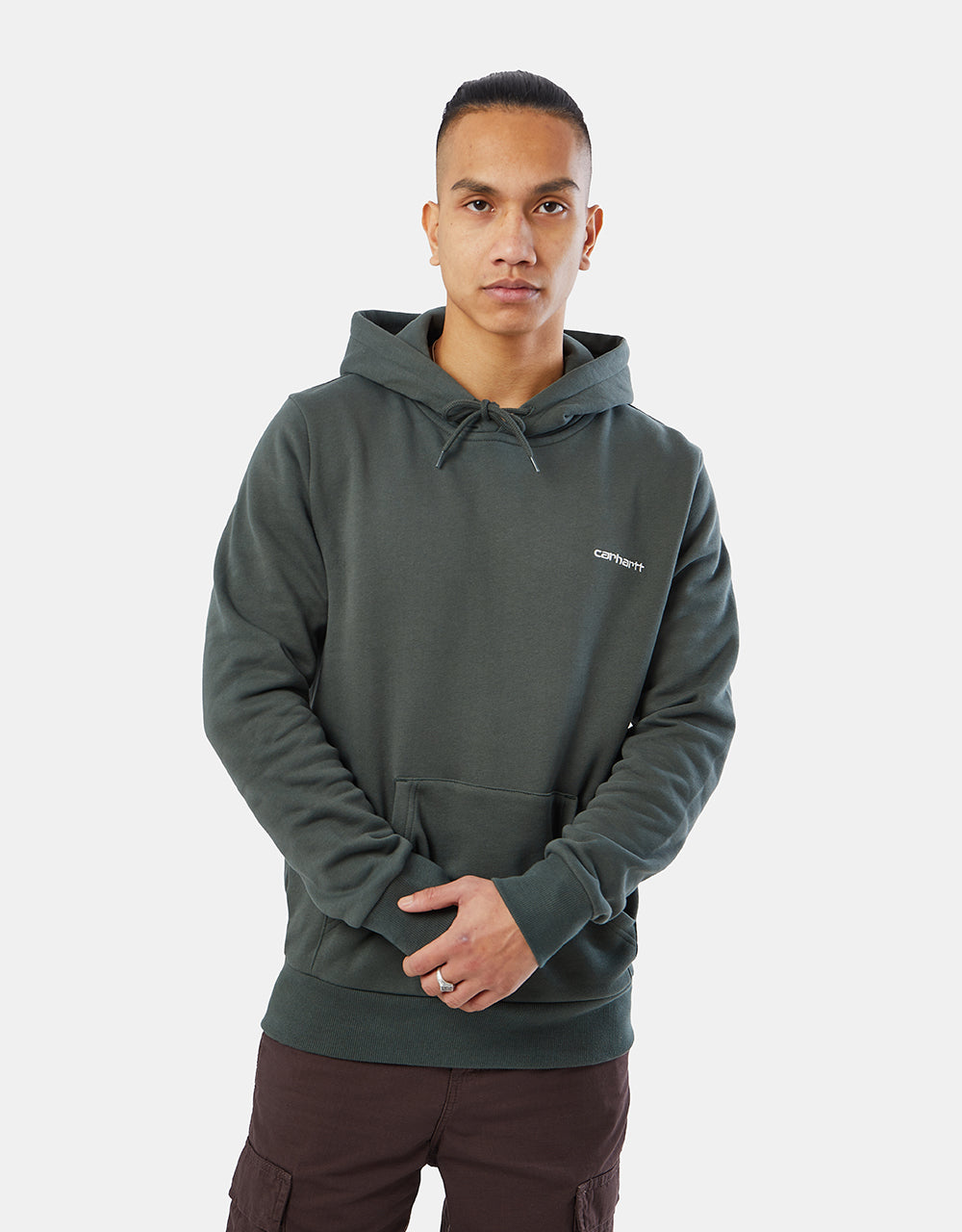 Carhartt WIP Hooded Script Embroidery Sweatshirt - Boxwood/White