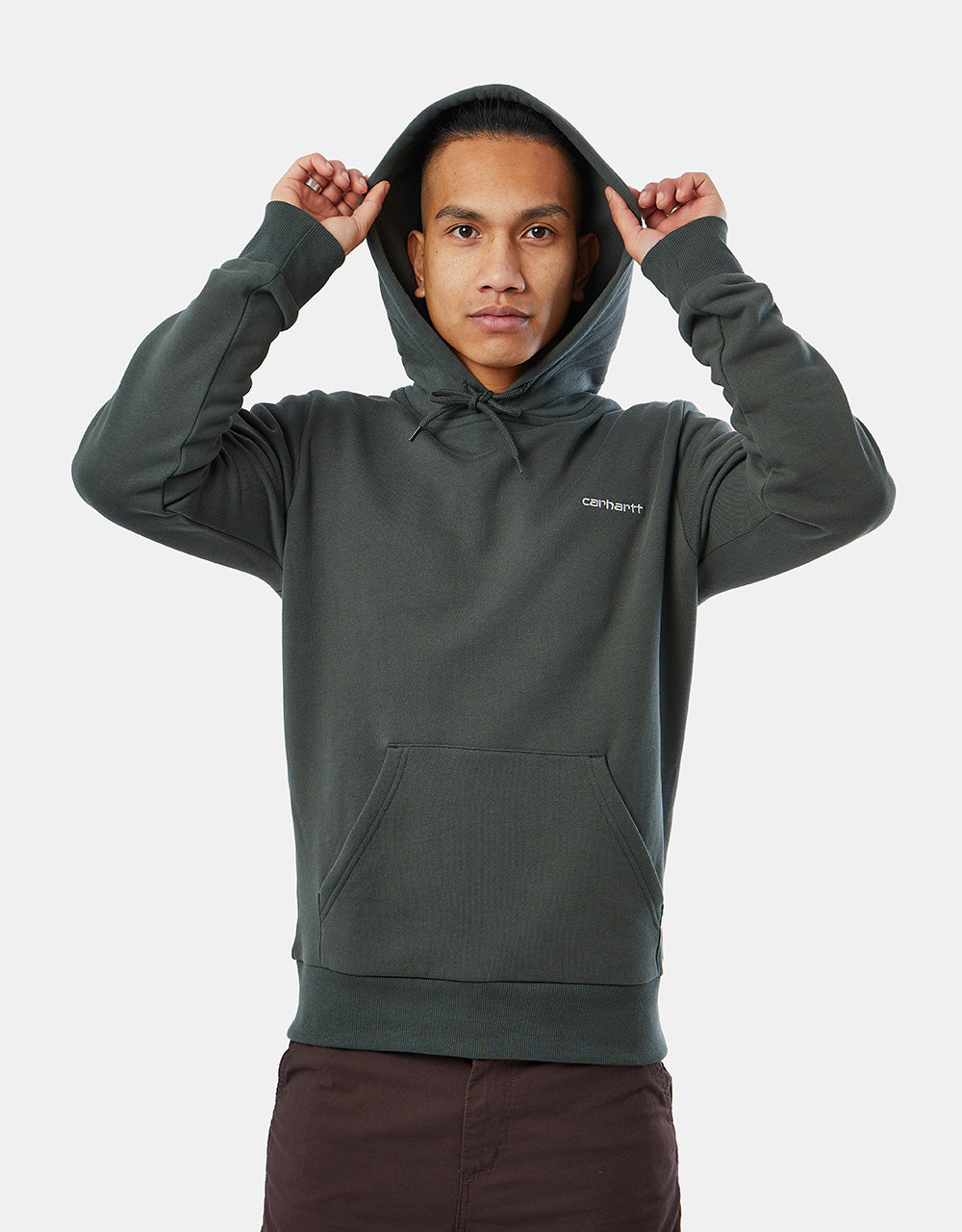 Carhartt WIP Hooded Script Embroidery Sweatshirt - Boxwood/White