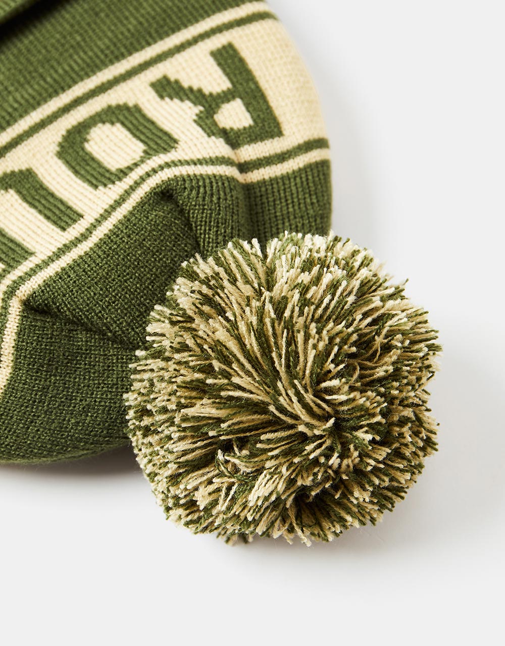 Route One Recycled Varsity Bobble Beanie - Olive/Ivory Cream