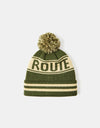 Route One Recycled Varsity Bobble Beanie - Olive/Ivory Cream