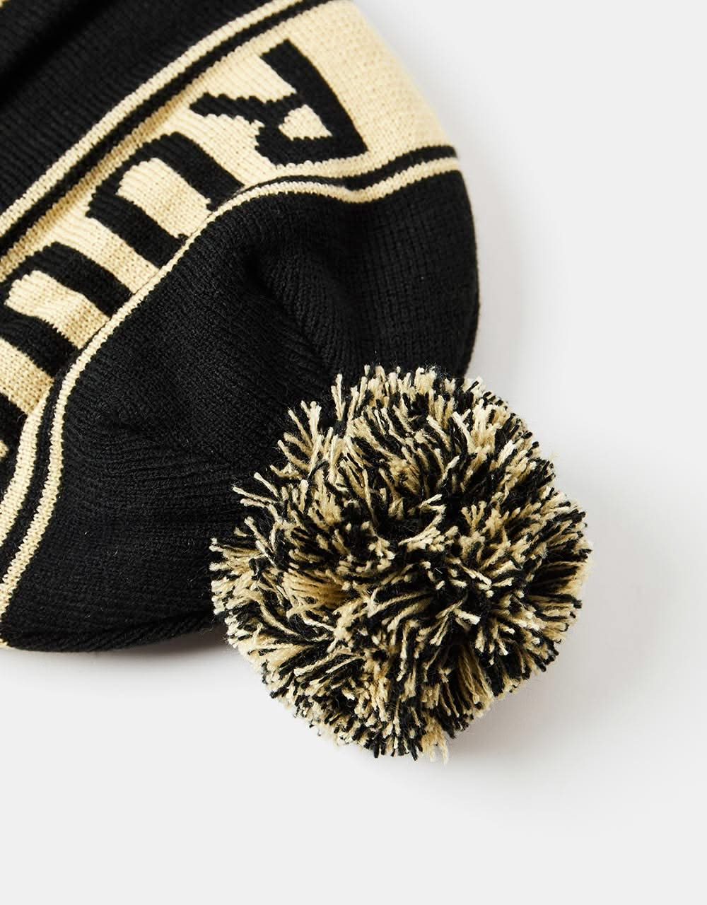 Route One Recycled Varsity Bobble Beanie - Black/Ivory Cream