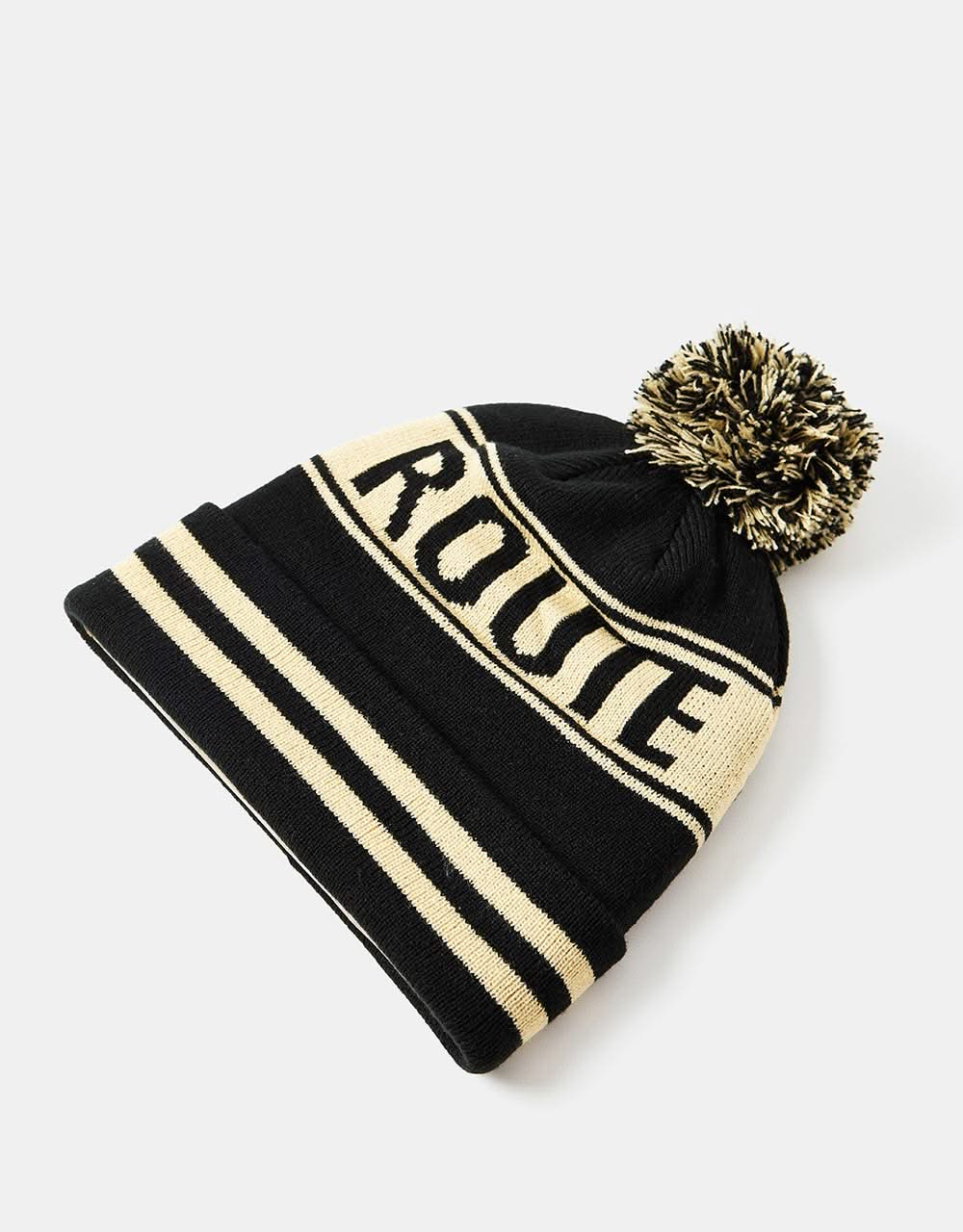 Route One Recycled Varsity Bobble Beanie - Black/Ivory Cream