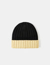 Route One Recycled Two Tone Ribbed Beanie - Black/Ivory Cream