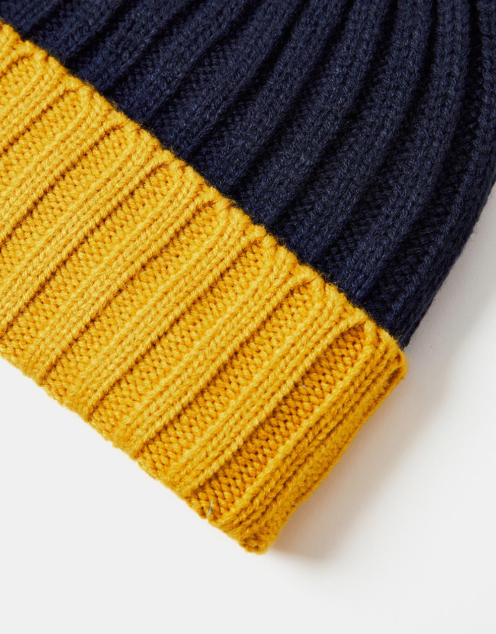 Route One Recycled Two Tone Ribbed Beanie - Navy/Sunflower