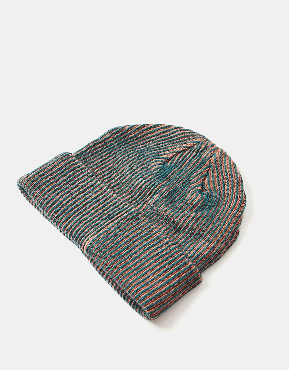 Route One Recycled Contra Fisherman Beanie - Teal/Red Clay