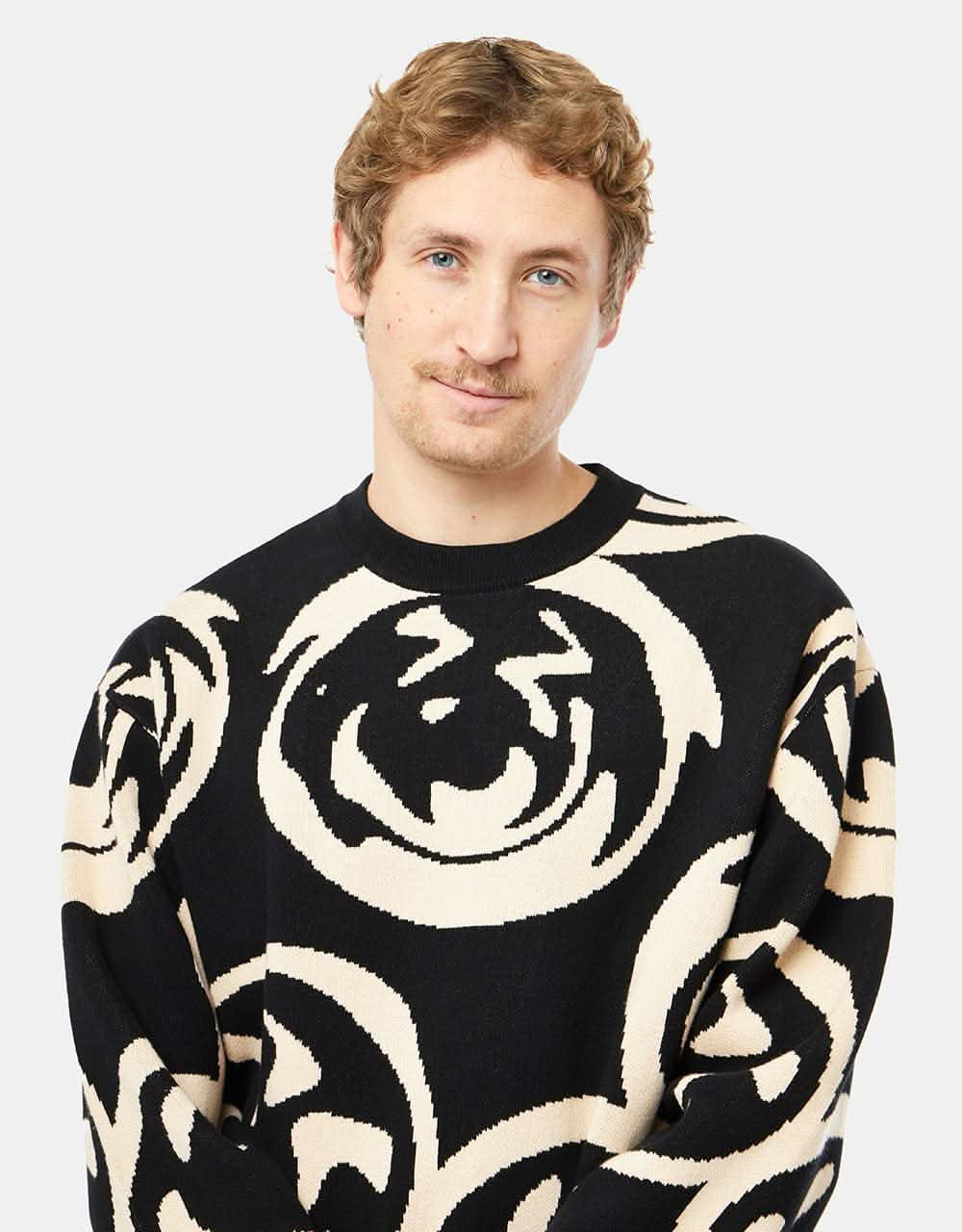 Route One Smiley Knitted Sweater - Black/Ivory Cream