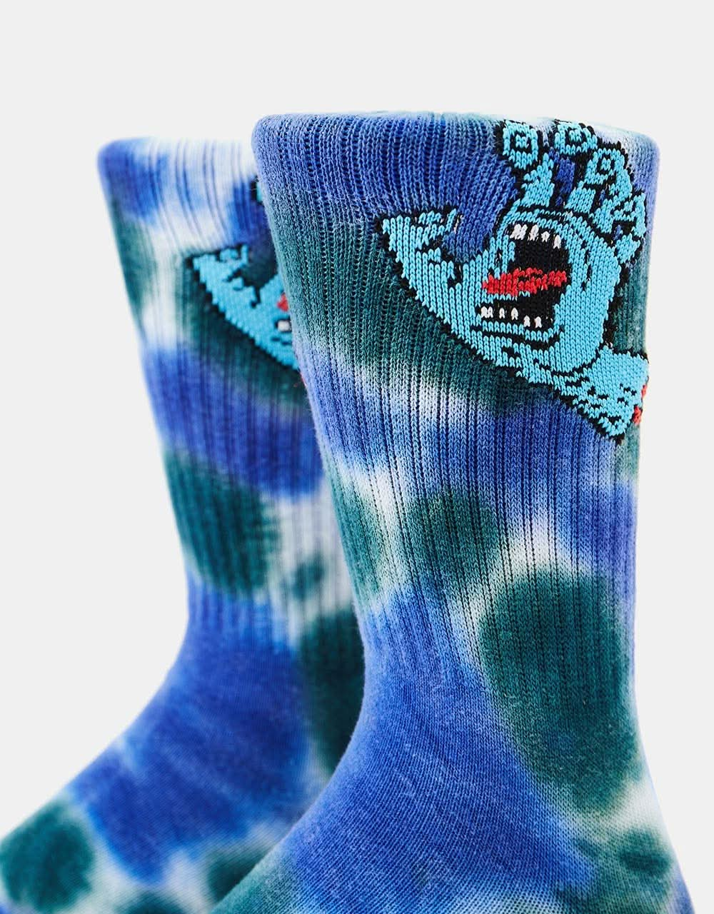 Santa Cruz Screaming Hand Tie Dye Socks - White/Blue Tie Dye