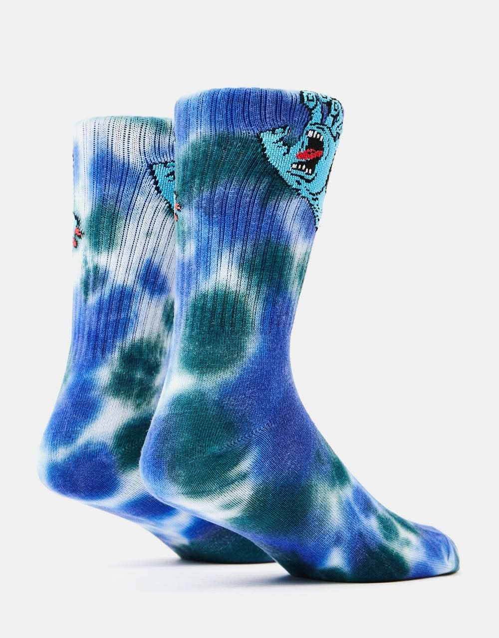 Santa Cruz Screaming Hand Tie Dye Socks - White/Blue Tie Dye