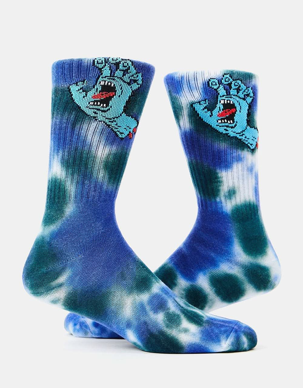 Santa Cruz Screaming Hand Tie Dye Socks - White/Blue Tie Dye