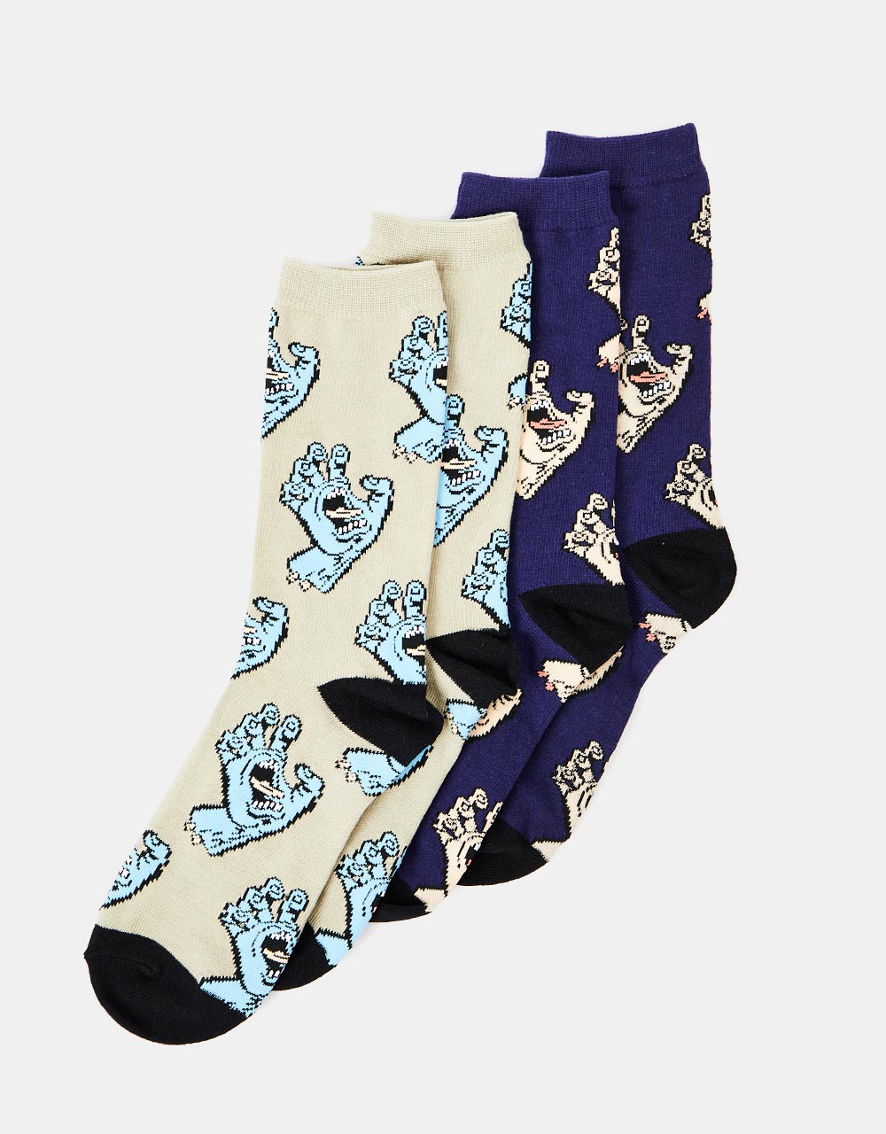 Santa Cruz Multi Hand 2 Pack Socks - Nickel/Navy Blue