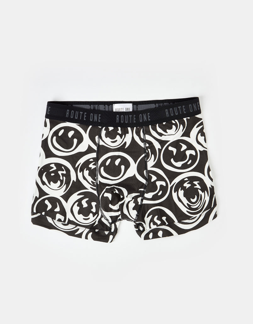 Route One Classic Boxer Shorts - Warped Smiley (Black)