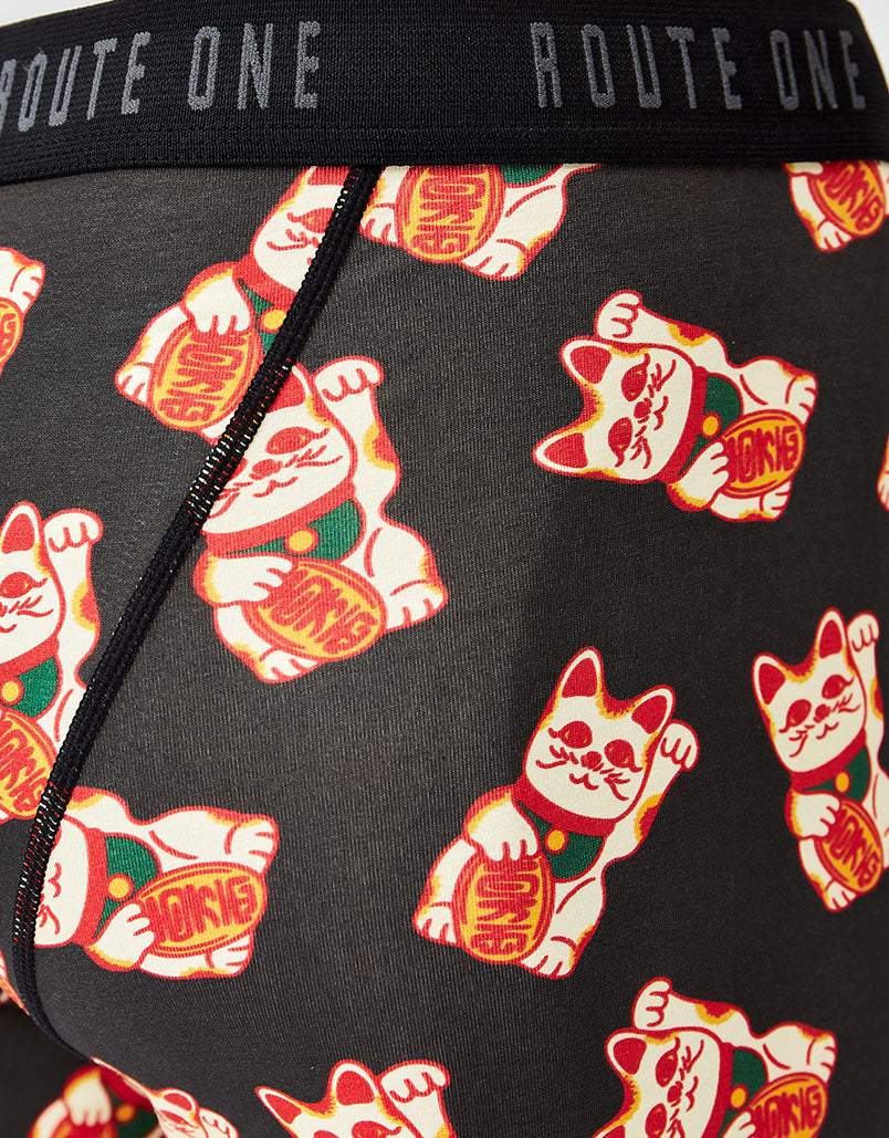 Route One Classic Boxer Shorts - Lucky Cat (Black)