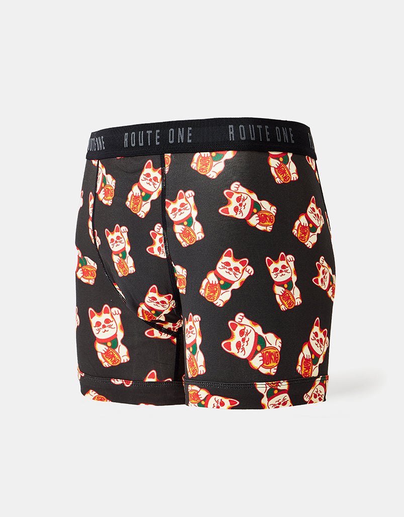 Route One Classic Boxer Shorts - Lucky Cat (Black)