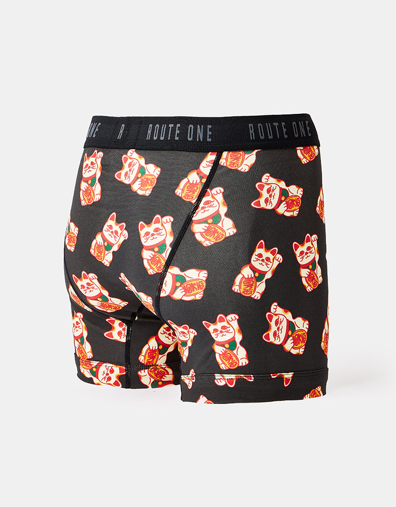 Route One Classic Boxer Shorts - Lucky Cat (Black)