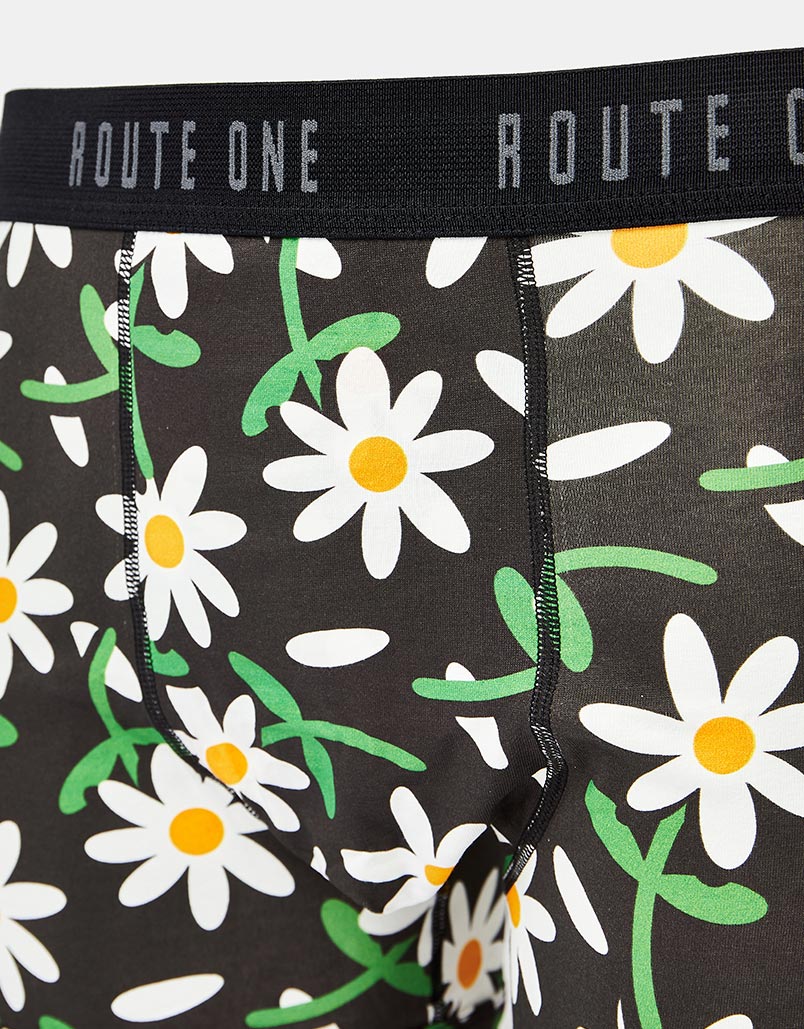 Route One Classic Boxer Shorts - Daisies (Black)