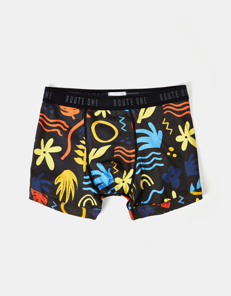 Route One Klassische Boxershorts – Tropical (Schwarz)