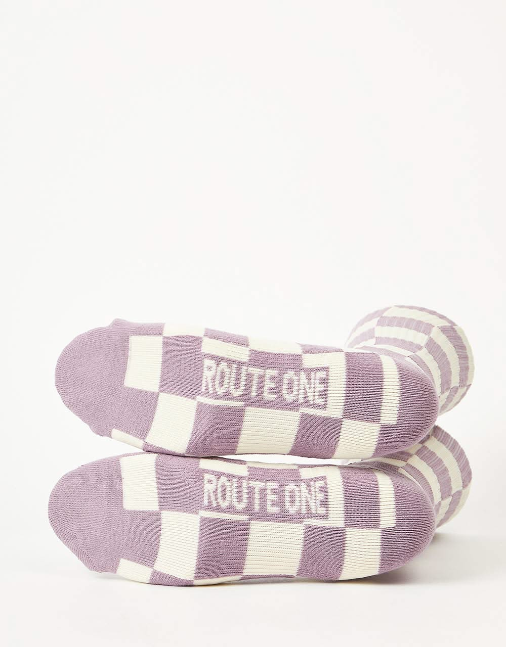 Route One Checkerboard Crew Socks - Pink/Natural