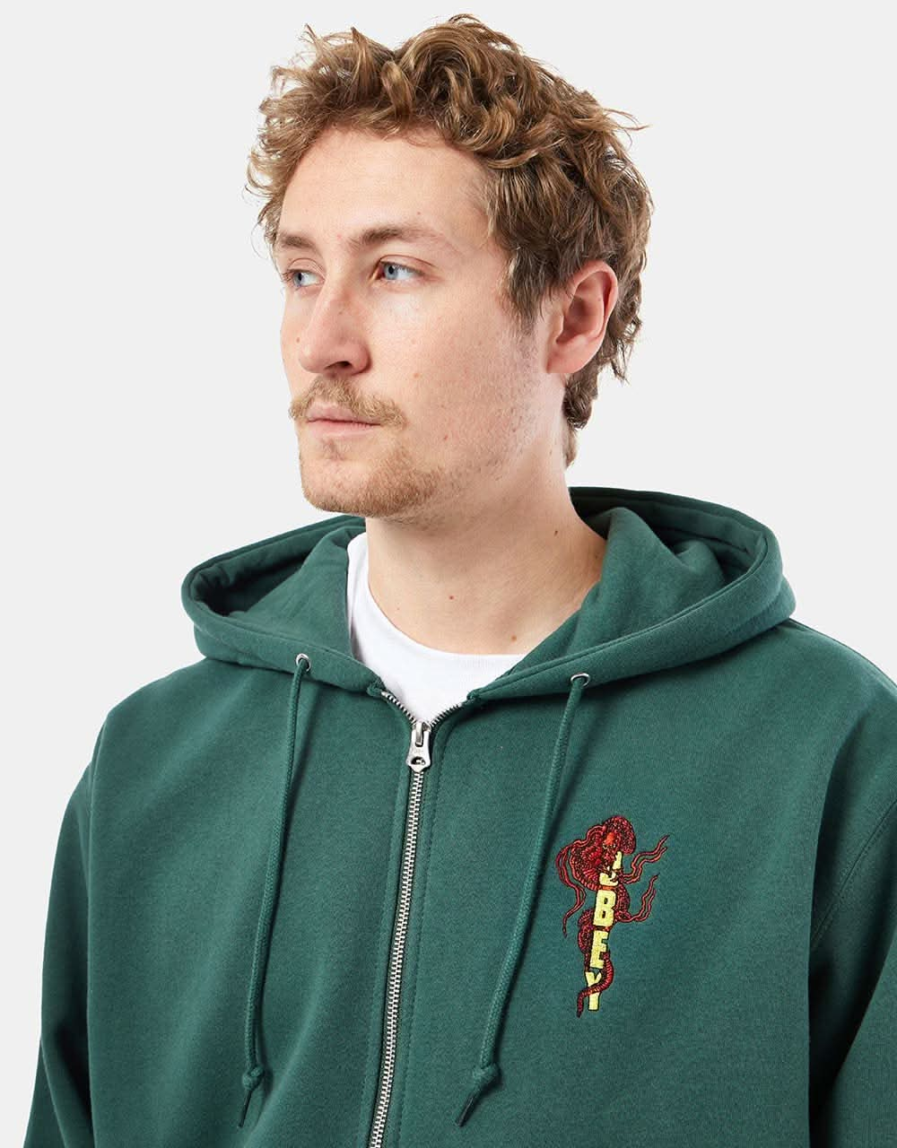 Obey Dragon Zip Hoodie - Dark Cedar