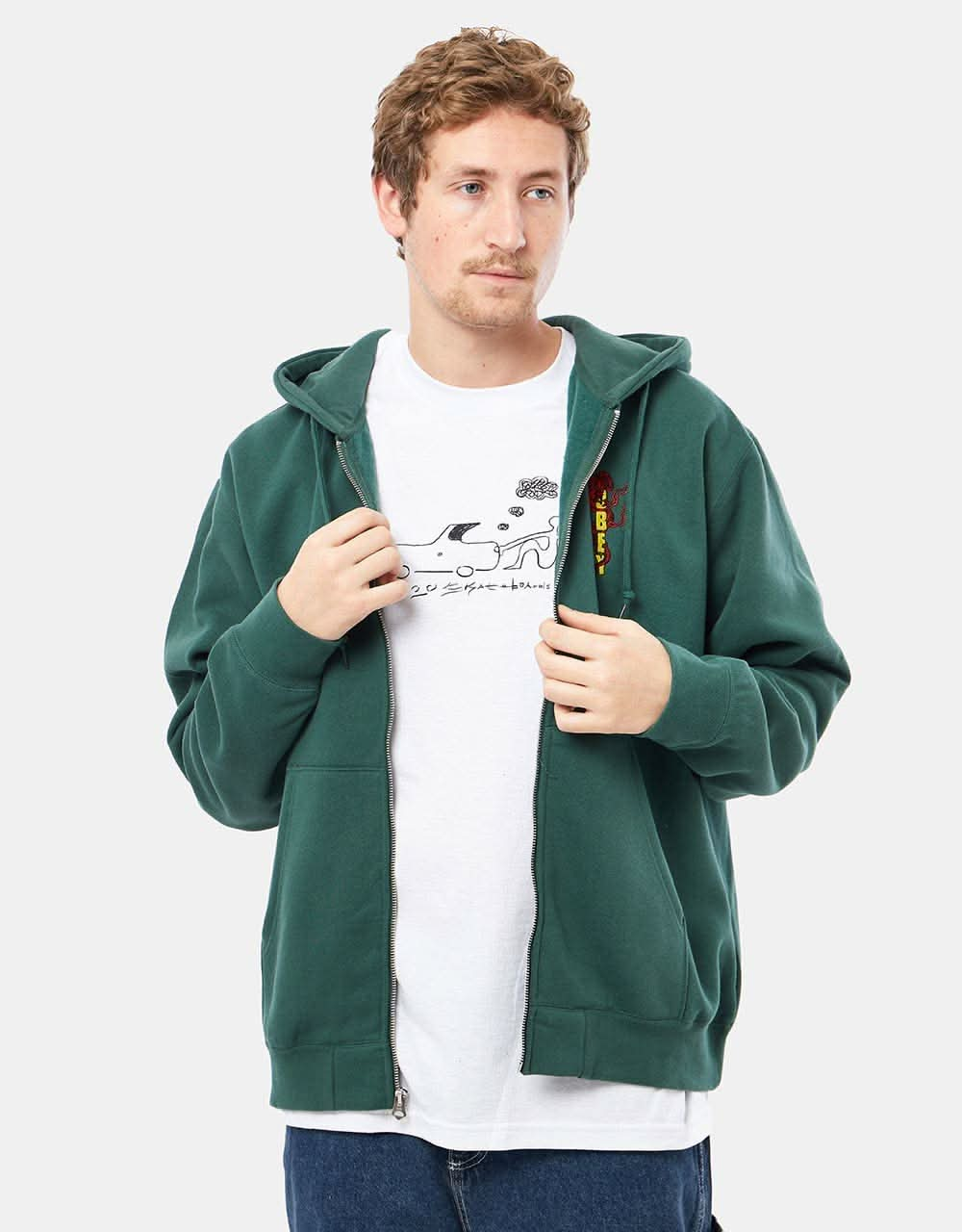 Obey Dragon Zip Hoodie - Dark Cedar