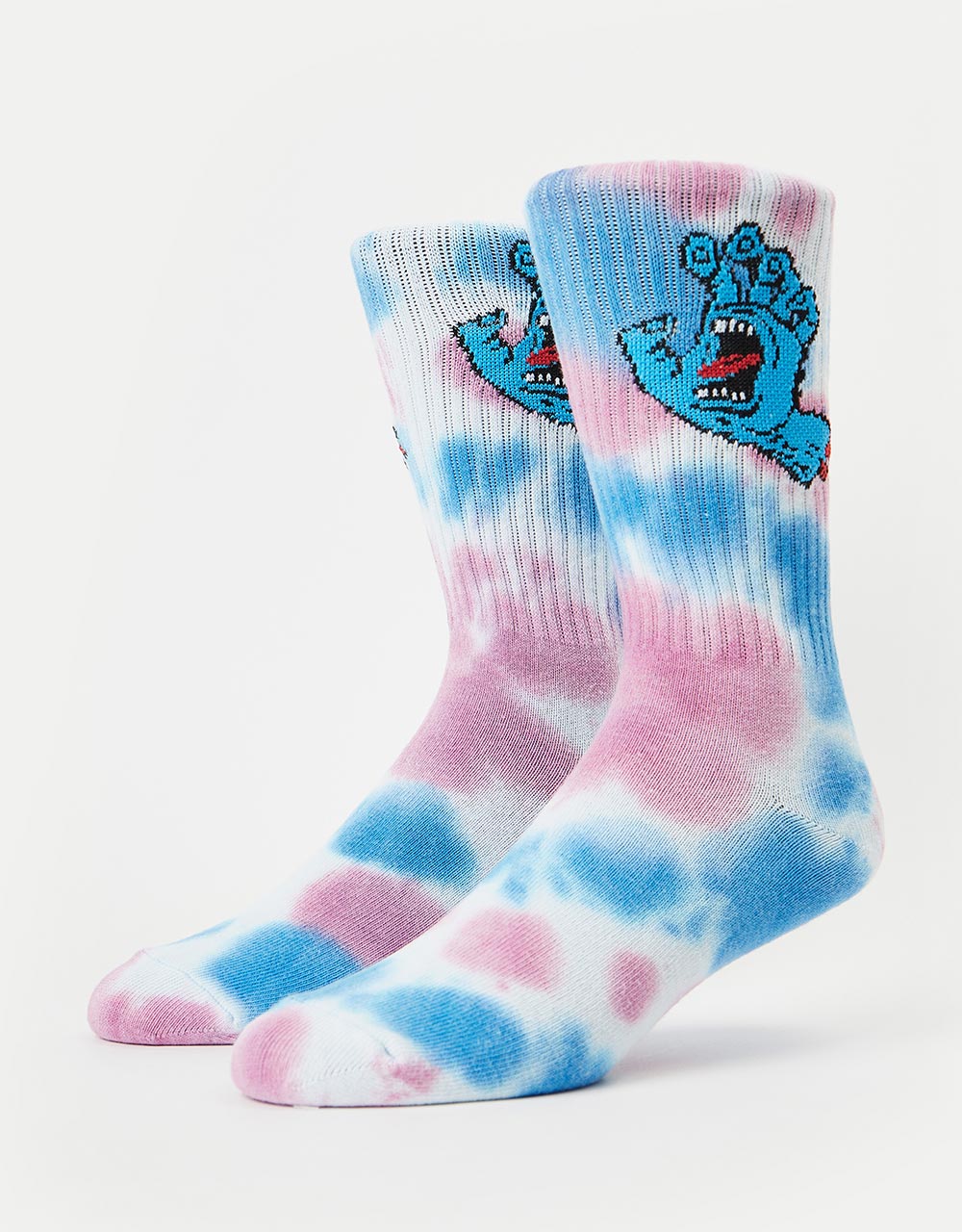 Santa Cruz Screaming Hand Tie Dye Socks - White/Pink/Blue Tie Dye