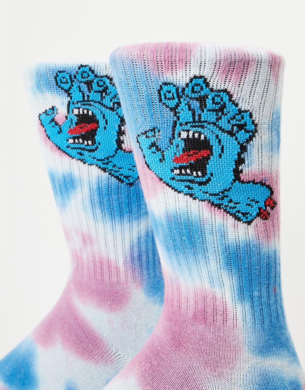 Santa Cruz Screaming Hand Tie Dye Socks - White/Pink/Blue Tie Dye