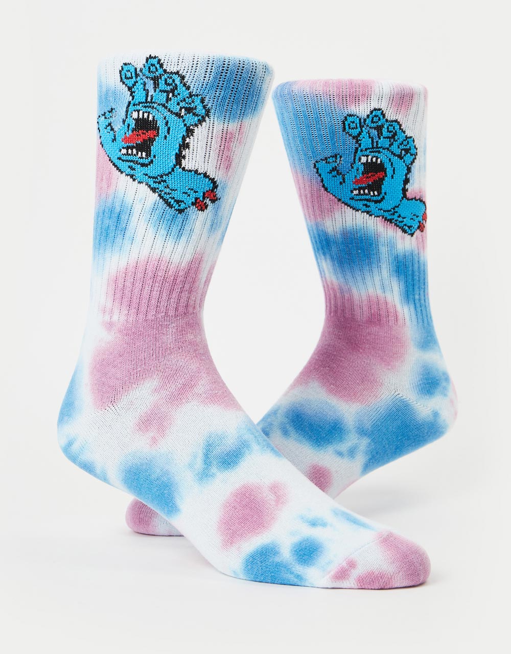 Santa Cruz Screaming Hand Tie Dye Socks - White/Pink/Blue Tie Dye