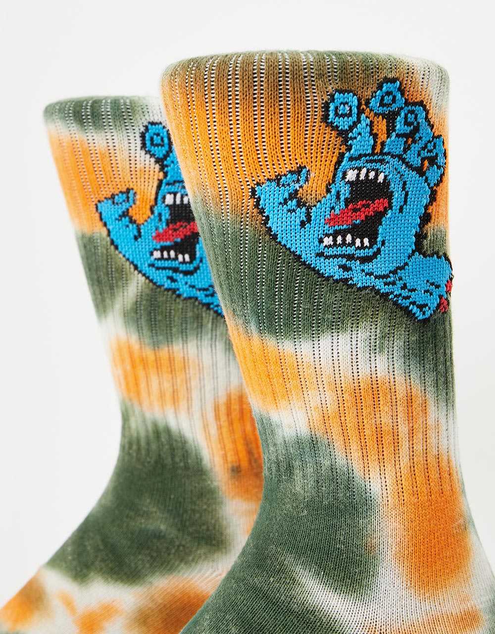 Santa Cruz Screaming Hand Tie Dye Socks - Black/Orange/Green Tie Dye