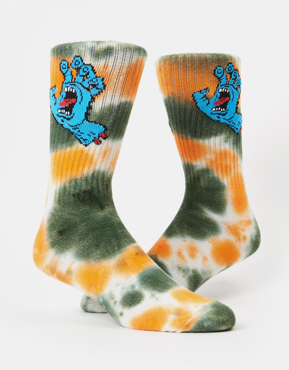 Santa Cruz Screaming Hand Tie Dye Socks - Black/Orange/Green Tie Dye