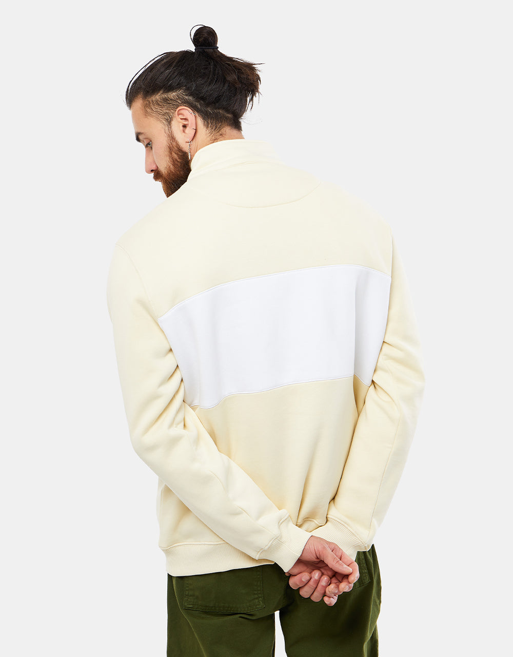 Route One Blocked 1/4 Zip Sweat - Cloud Cream/White