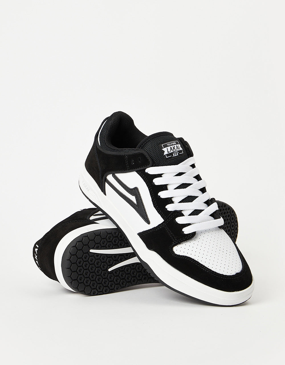 Lakai Telford Low Skate Shoes - Black/White Suede