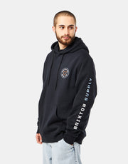 Brixton Crest Pullover Hoodie - Black/Dusty Blue/Burnt Red