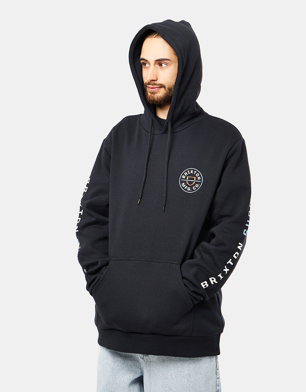 Brixton Crest Pullover Hoodie - Black/Dusty Blue/Burnt Red