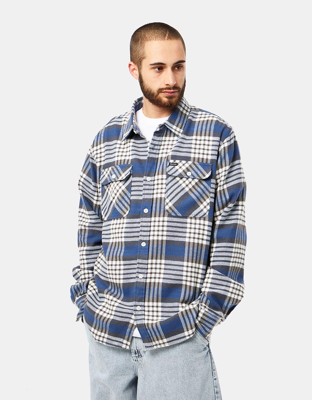 Brixton Bowery L/S Flannel Shirt - Pacific Blue/Whitecap/Black