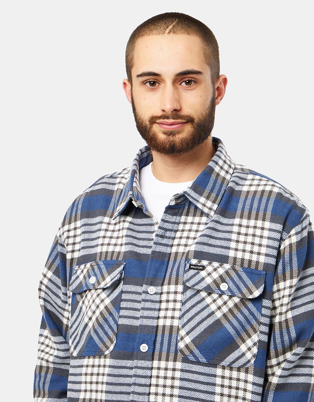 Brixton Bowery L/S Flannel Shirt - Pacific Blue/Whitecap/Black