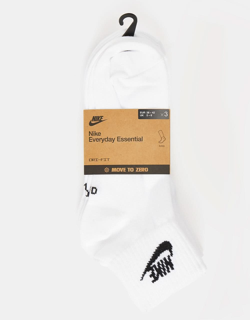 Nike Everyday Essential Ankle 3 Pack Socks - White/Black